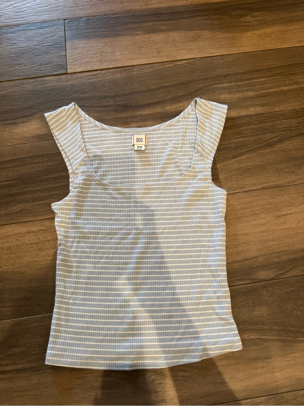 BDG Blue and White Striped Square-Neck Tank - C